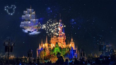 ​迪士尼城堡背景图，迪士尼城堡背景图夜晚