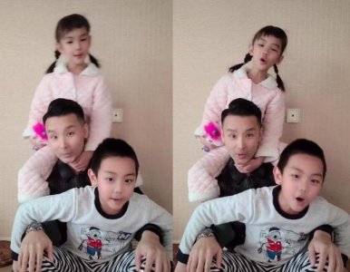 ​歌唱家刘和刚罕晒儿女，姿势暴露家庭地位，儿子太像妈比女儿好看