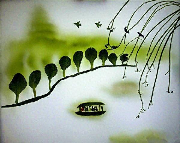 香菜拼出的西湖美景，脑洞太大了吧~ 「赞」「赞」 