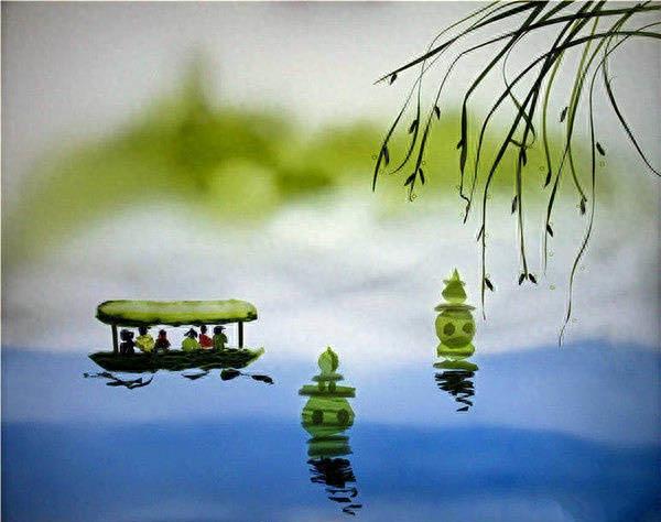 香菜拼出的西湖美景，脑洞太大了吧~ 「赞」「赞」 