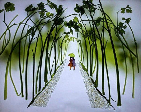 香菜拼出的西湖美景，脑洞太大了吧~ 「赞」「赞」 