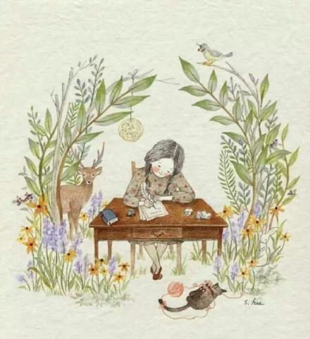 森系手绘插画清新人物图片唯美
