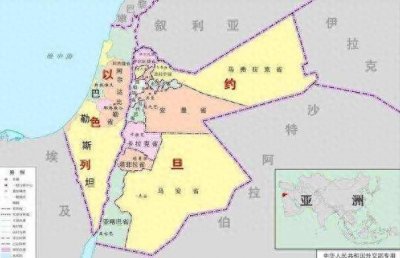 ​巴勒斯坦和以色列 地图 在地图上看世界； 以色列、约旦和巴勒