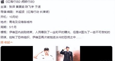 ​《红海行动2》曝光主演阵容，张译为主角，黄景瑜被替代